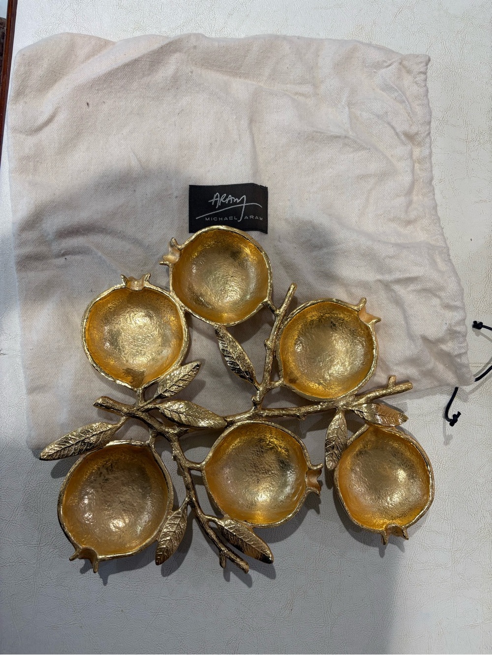 Michael Aram Gold Pomegranate Leaf Divided Serving Dish - Picture 3 of 6